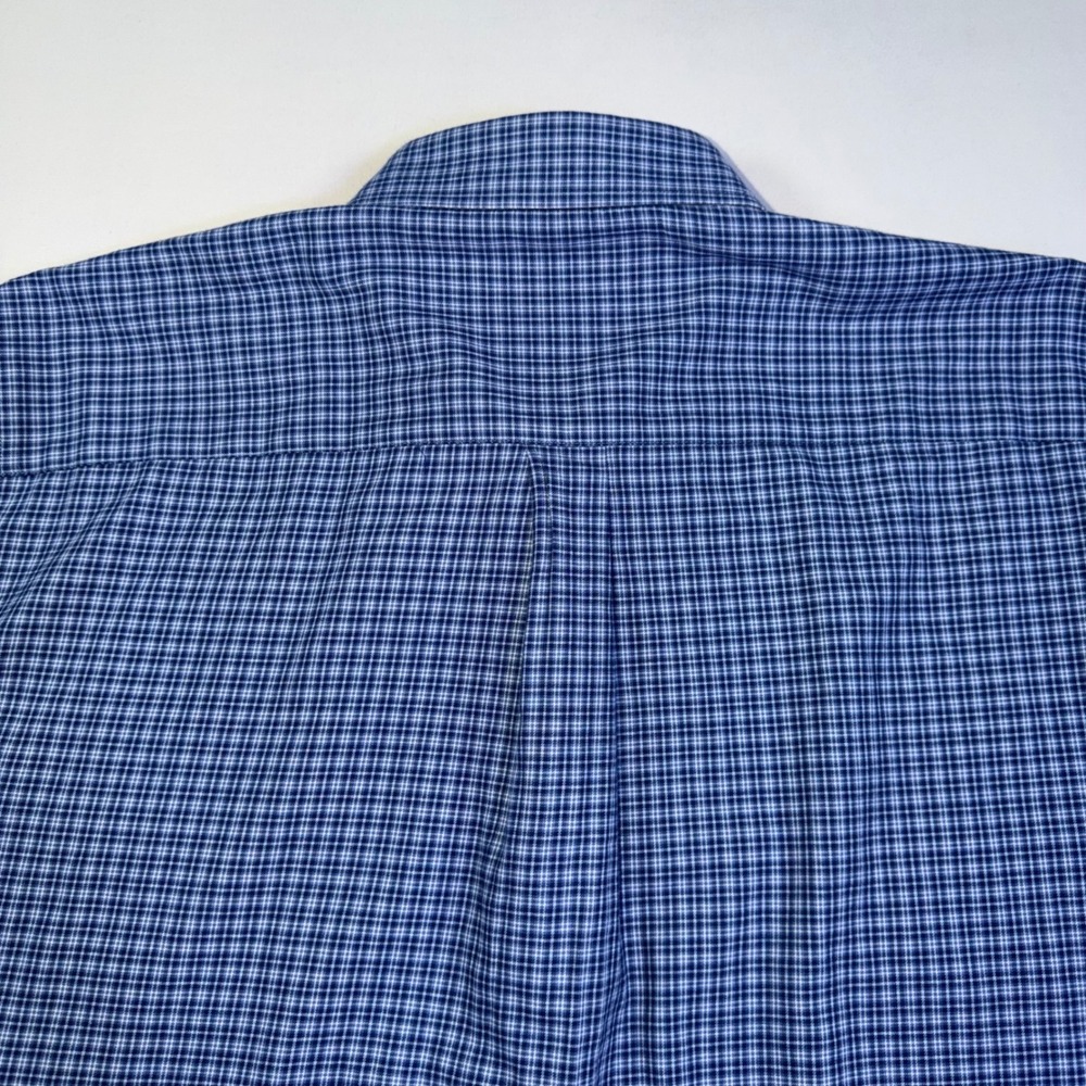 Peter Millar Mens Blue Micro Check Cashmere Blend Button Down Shirt Large - Picture 7 of 13
